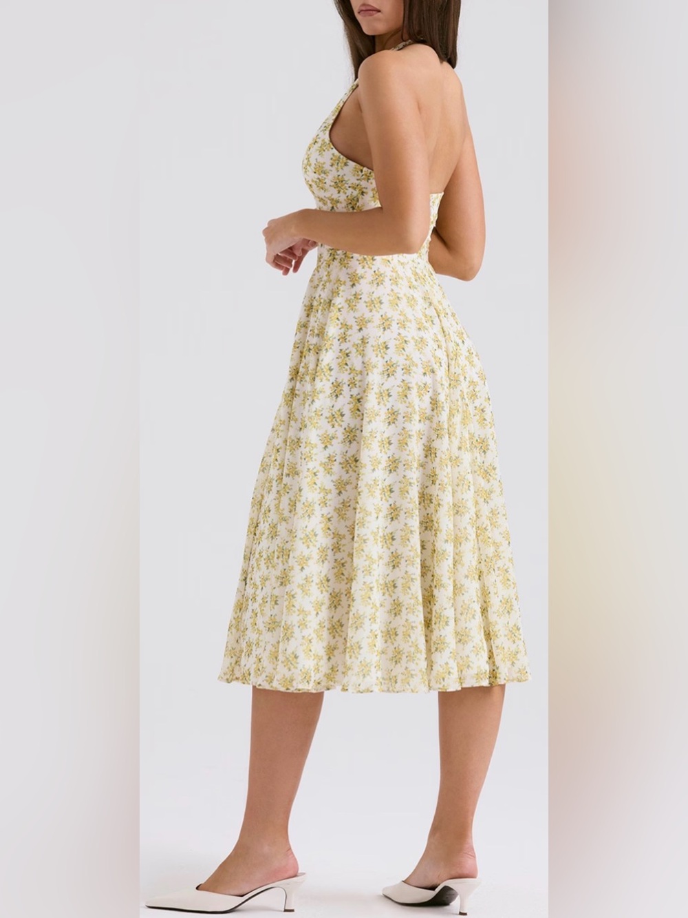 NEW HOUSE OF CB SOLADA Ivory Vintage Floral Print Georgette Halter Sz XL L+ - Picture 4 of 12